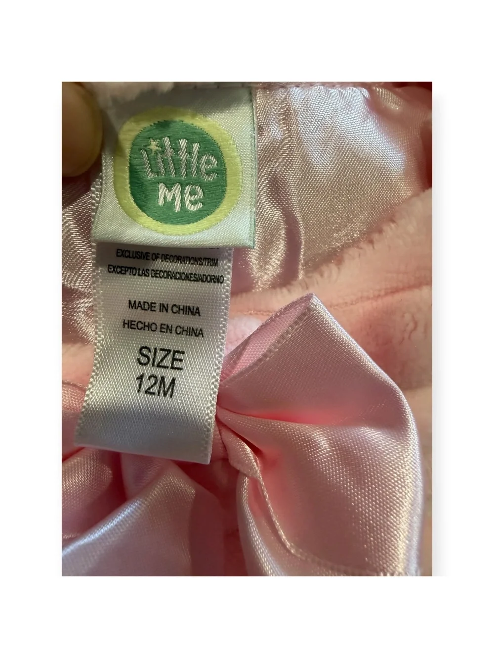 Little Me Baby Jacket 12M Pink Plush Ribbed Satin Lined with Bow Detail